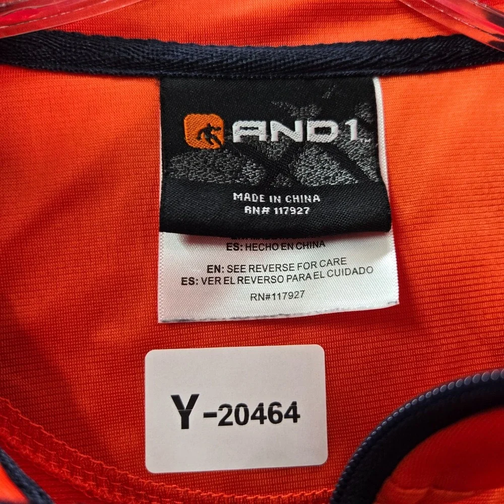 AND1 Men‎ Track Jacket Large Orange Full Zip Logo Mock Neck Pockets Long Sleeve